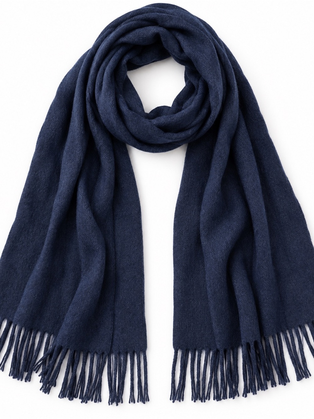 Hugo Boss Navy Blue Fringe Scarf – Classic Unisex Soft Knit Wrap
